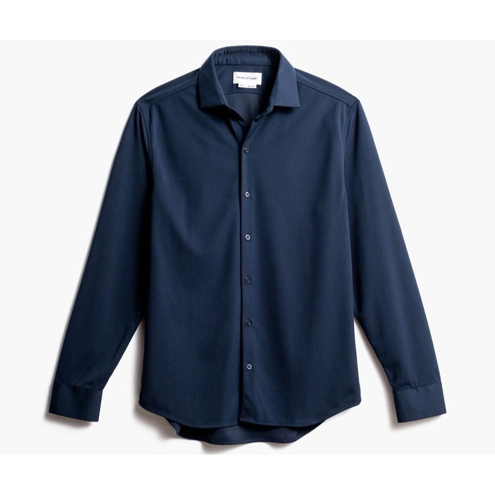 Ministry of Supply Apollo Dress Shirt Button Up Mens Size Large Slim Navy Blue
